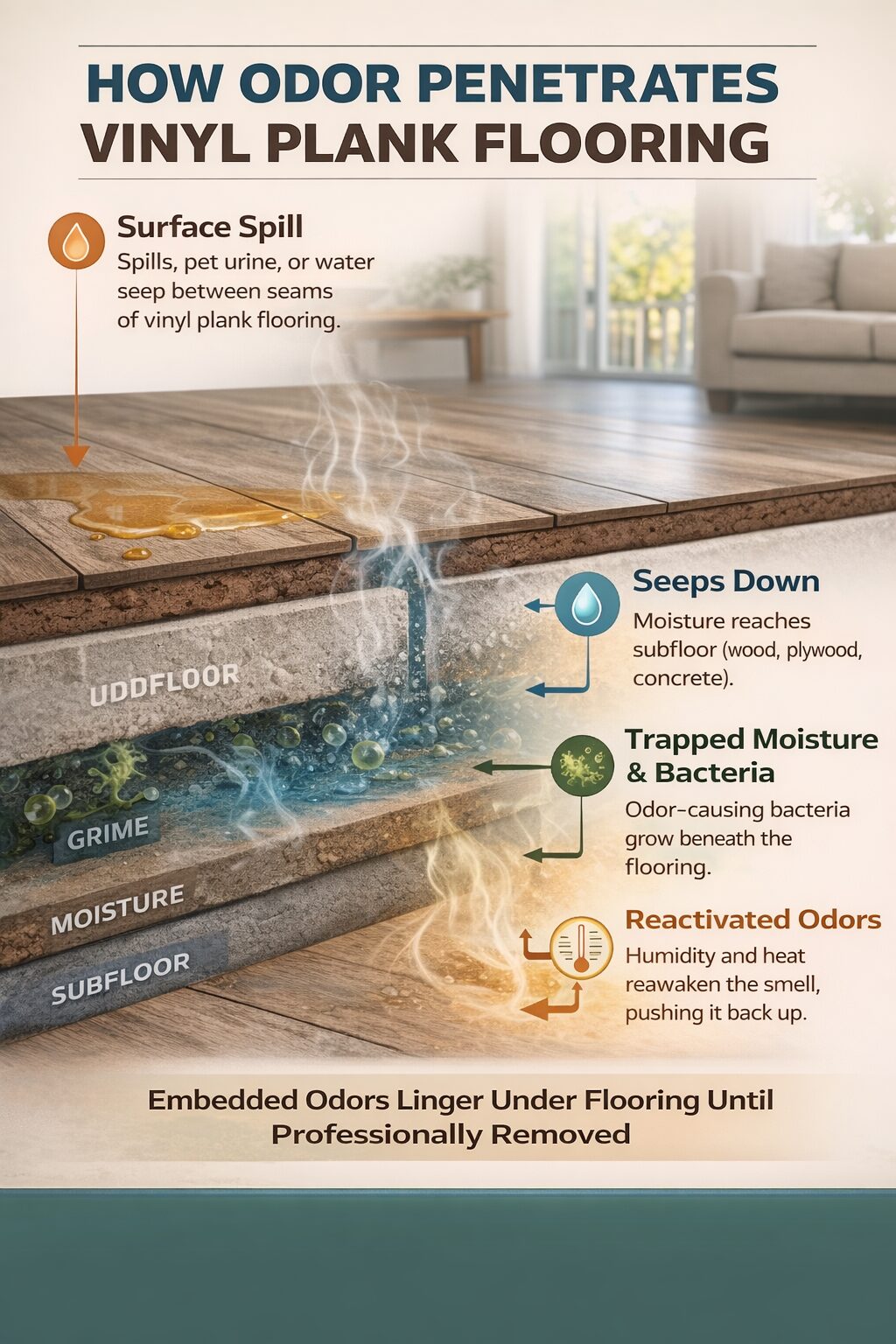 infograph of a floor showing levels of odor contamination.
